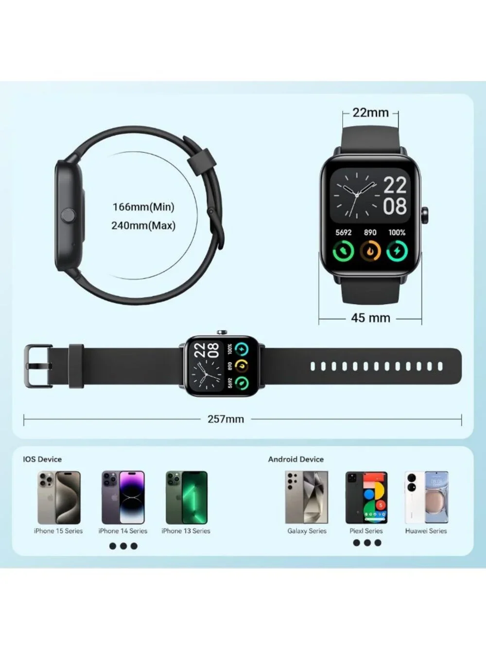 AMOLED Touchscreen Smart Watch for Men, Bluetooth Calls, Fitness Tracker, IP68